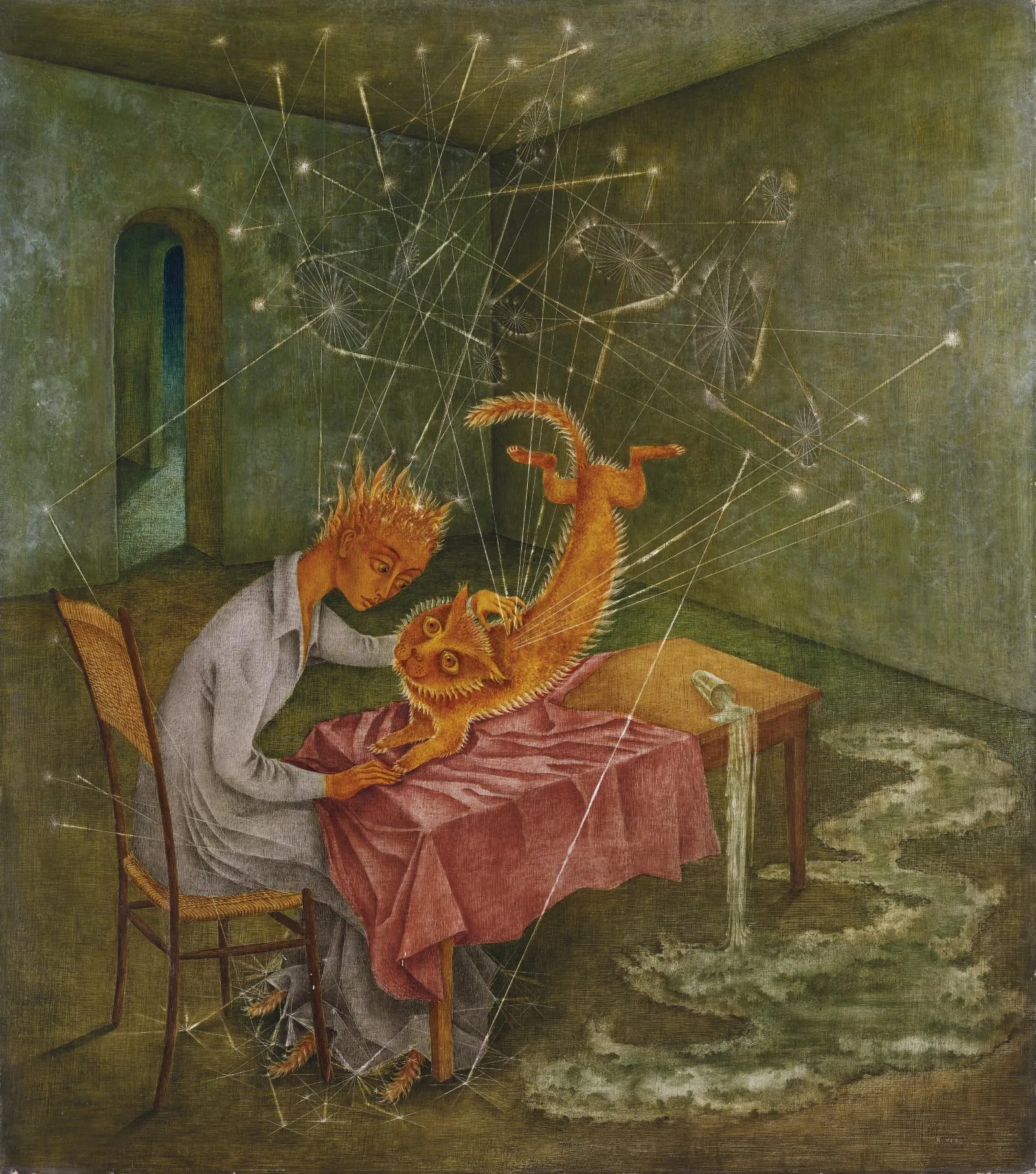 Remedios Varo, Simpatía (La rabia del gato) (Sempati), 1955.
