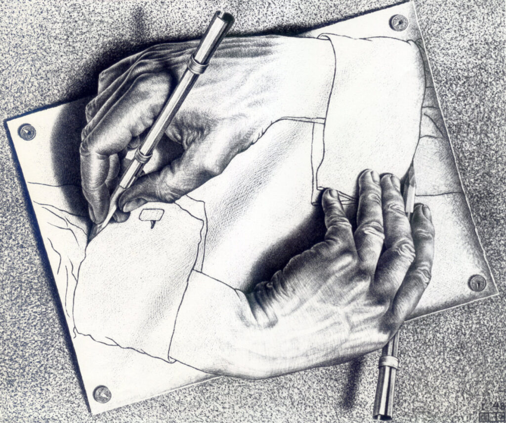 M. C. Escher, Drawing Hands (Çizen Eller), 1948.